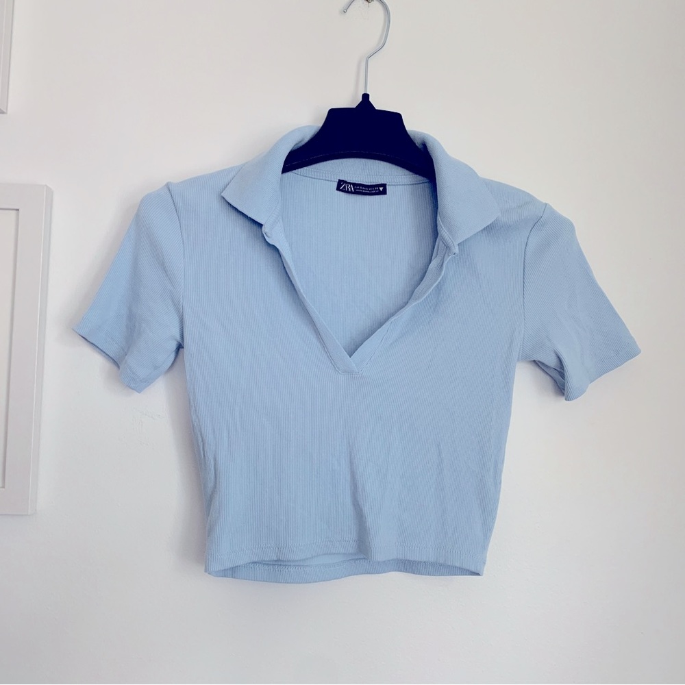 Zara light blue cropped shirt with collar